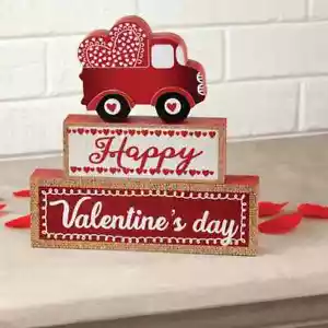 "Feliz San Valentín "Camión Con / Corazón Madera de Mesa Centro Decoración - Imagen 1 de 3