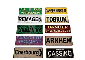 Reproducción de signos de metal de la Segunda Guerra Mundial signos de guerra de la Segunda Guerra Mundial Arnhem Tobruk Paras, marines, - Imagen 1 de 21