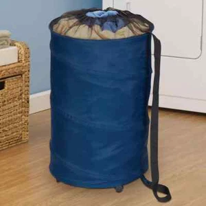 Household Essentials Rolling Pop Up Hamper Drawstring Closure with Color Blue - Picture 1 of 3