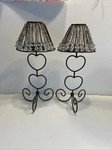 Party Light Votive Holders Heart Shape Crystal Shade Brown Antiqued Set Of 2 - Picture 1 of 16