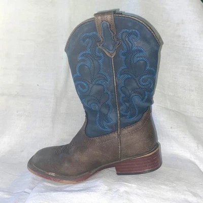 Botas de Vaquero Roper 9 Niños Blaze Azul Marino Marrón Oscuro Eje Cuero Vegano  Foto 1 de 4
