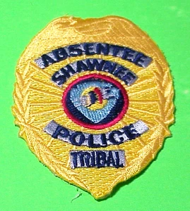 ABSENTEE SHAWNEE TRIBAL ( GOLD ) OK 2 3/4" VINTAGE HAT POLICE PATCH TYPE #1 - Picture 1 of 1