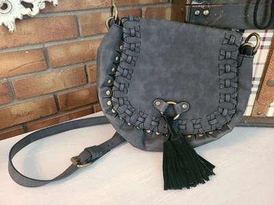 Elle Jae Gypset Braided Vegan Leather Purse Tassle Gray Boho - Image 1 of 4