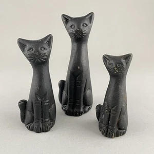 Vintage Black Cats Clay Pottery Figurines MCM Set of 3 - Picture 1 of 24