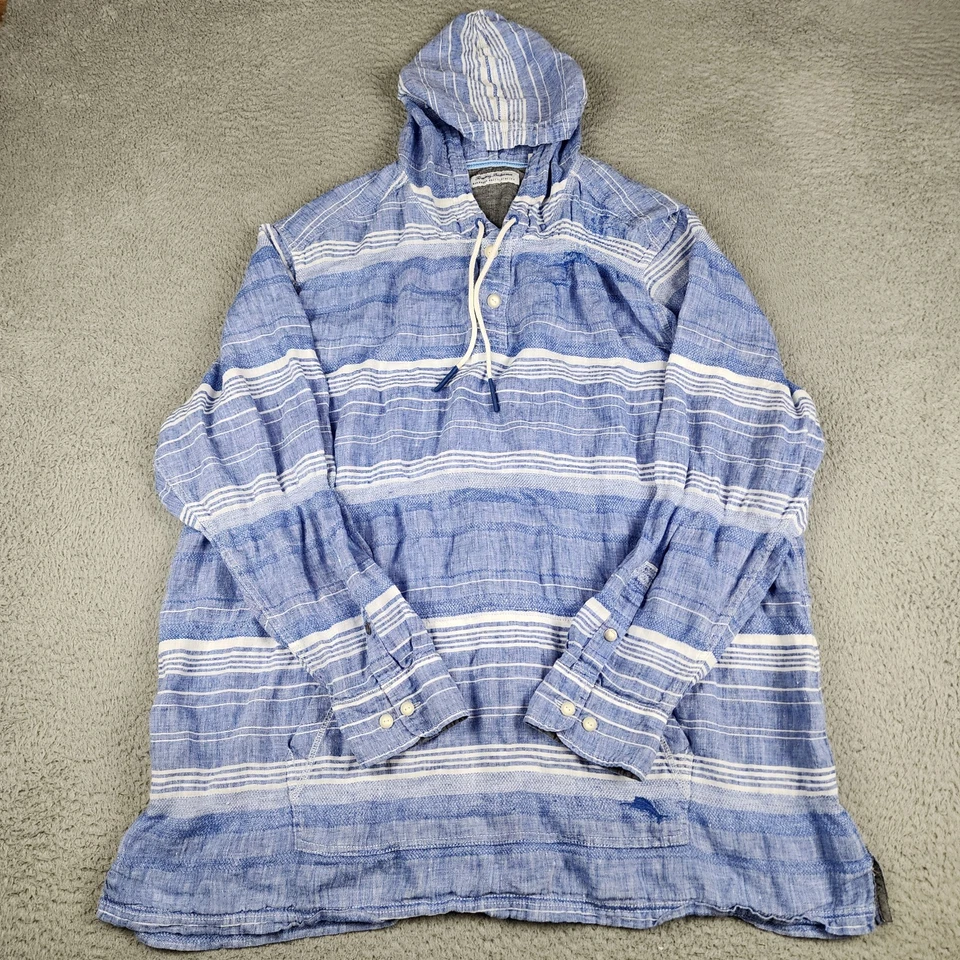 Tommy Bahama Sudadera con Capucha Para Hombres 3XL Azul Rayas Lino Barbados Breeze Elastizada Foto 1 de 4