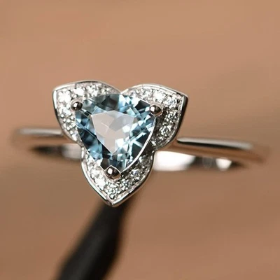 3.40Crt Trillion Natural Aquamarine Diamond Gemstone Ring 950PT Platinum Plated - Image 1 of 4