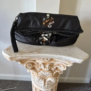 Borsa a tracolla vintage nera morbida pelle di toro pochette bracciale catena gioiello - Foto 1 di 13