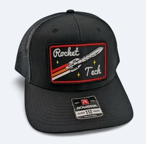 Vintage Style Rocket Tech Patch On Richardson 112 Snapback Trucker Hat Black New - Picture 1 of 5