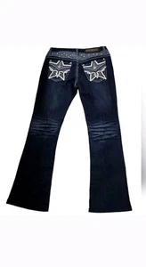 Premier Jeans Womens Size Jr 7/8 Dark Blue Denim Jeans Bling Studs Rhinestones - Picture 1 of 8