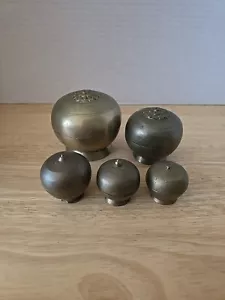 5 Beautiful Brass Lime/Nut Containers, Very Old, Antique - Picture 1 of 16