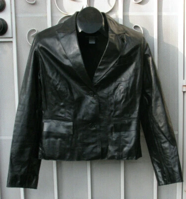 HUGO BUSCATI ~ VTG Black Women's 100% Leather Jacket Lined Sz 12 ~ SHIPS FREE - Image 1 of 4