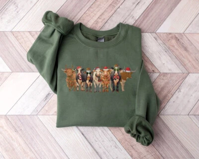 Christmas Cow Ugly Sweatshirt, Farm Animals Sweater, Highland Cow Shirt Gift - Image 1 of 4