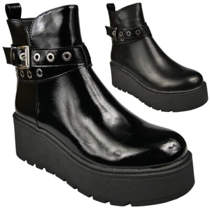 Ankle Wedge Platform Boots Punk Goth Ladies Womens Zip Warm Lined Shoes Sizes - Picture 1 of 7