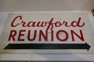 Vintage 1950er CRAWFORD Reunion rot & weiß lackiert HAND beschriftet Schild Punkt rechts - Bild 1 von 4