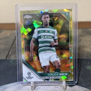 Réfracteur jaune 2021 Chrome UCL Sapphire Edition /99 Goncalo Inacio Rookie RC - Photo 1/2