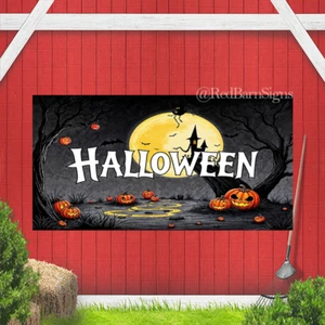Halloween full moon haunted house background banner - Picture 1 of 1