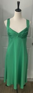 Vintage 90’s Calvin Klein Emerald Green Silky Satin Slip Midi Dress Size 14