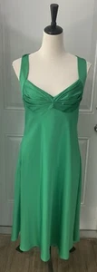 Vintage 90er Calvin Klein smaragdgrün seidig Satin Slip Midi Kleid Größe 14 - Bild 1 von 16