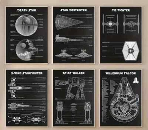 Star WARS Canvas Wall Art Movie Poster Print DISNEY DEATH STAR FALCON DESTROYER - Picture 1 of 7