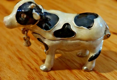 Vintage Collectible “Monet” Enamel Cow Trinket Box - Image 1 of 4
