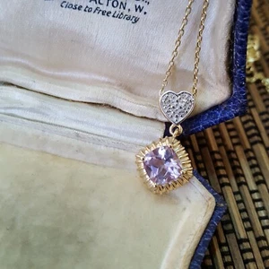 925 Sterling Silver Necklace, Rose De France Amethyst And Topaz, Gold Over - Picture 1 of 6
