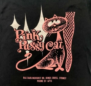 PINK PUSSYCAT ! LADIES T-SHIRT Black- BURLESQUE PIN-UP GO GO STRIP CLUB - Picture 1 of 2