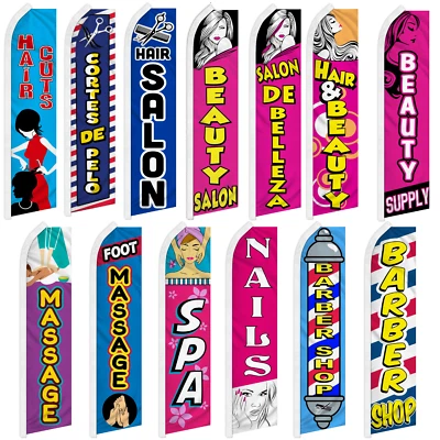 Beauty Salon Advertising Feather Swooper Flutter Flag Banner Nails Hair Massage - Image 1 of 3