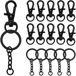 🎯🎯30-Pcs Black Metal Swivel Snap Hook Set Lobster Claw Clasp Jump Ring & Chain - Picture 1 of 5