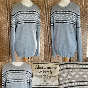 ABERCROMBIE & FITCH Grey White COTTON BLEND Jumper Sz M 42” CASUAL Fair Isle - Picture 1 of 6