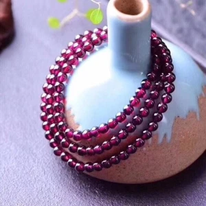 Natural Wine Red Garnet Crystal Three Circles Beads Energy Bracelet Reiki Gift - Picture 1 of 5