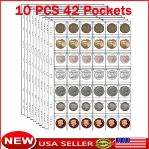 10 Pages 42 Pockets Plastic Coin Holders Storage Collection Money Album Cas-uh - Picture 1 of 13