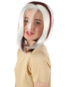 HPO Adult Women’s Short Mutant Egirl Superhero Burgundy Brown & White Strand Wig - Picture 1 of 9