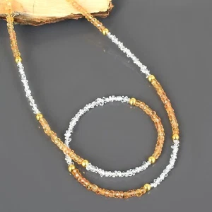 Natural Imperial Topaz & Herkimer Diamond Quartz Adjustable 18" Beads Necklace - Picture 1 of 5