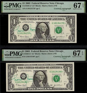 2003 $1 FRN 2 consecutive PMG 67EPQ 2nd highest graded courtesy autograph stars - Picture 1 of 7
