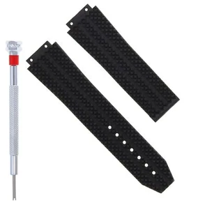 25MM RUBBER WATCH STRAP BAND CLASP FOR H HUBLOT BIG BANG + SCREWDRIVER BLACK