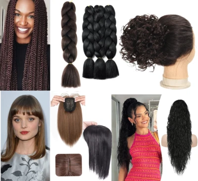 Clip In Hair Extensions Full Head Natural Braid Long Thick Wavy Curly Fringe UK - Image 1 of 4