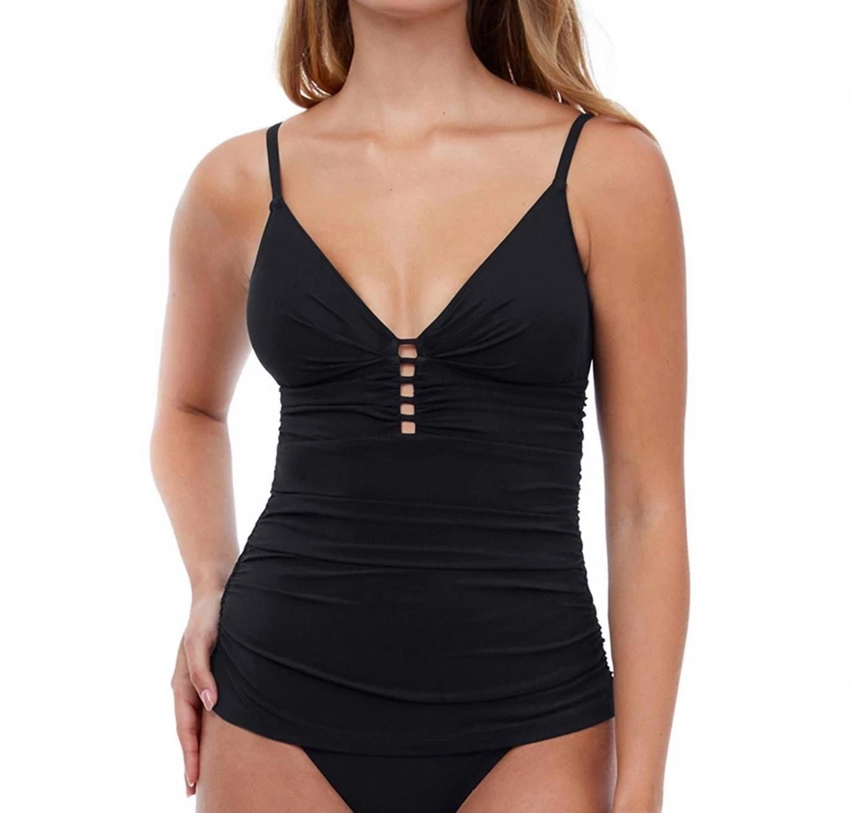 Camiseta Tankini Profile By Gottex Cuello en V Fruncida Tutti Frutti Negra Foto 1 de 1