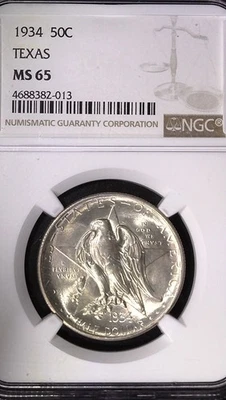 1934 Texas Independence Centennial Commemorative Half Dollar 50c NGC MS 65 - Image 1 of 4