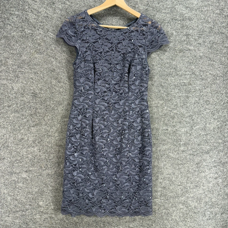 Alex Evenings Dress Women 4P Petite Gray Floral Crochet Sheath Midi Sequin Zip - Image 1 of 4