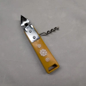 Vintage Travco Yellow Daisy Bottle Can Opener 70's  Retro Kitchen Corkscrew  - Picture 1 of 19