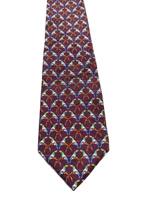 Gravata masculina Brooks Brothers cavalo equestre freio papagaios tucanos 100% seda - Imagem 1 de 4