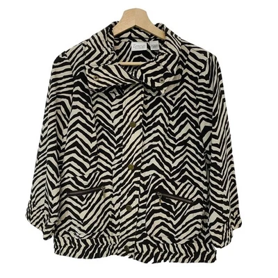 Chicos 0 Zeregy Jacket Woman Small  Brown Animal Print  Front Snaps Light Work - Image 1 of 4