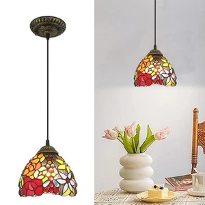 Vintage Baroque Multicolor Stained Glass Pendant Light Dome Hanging Ceiling Lamp - Picture 1 of 12