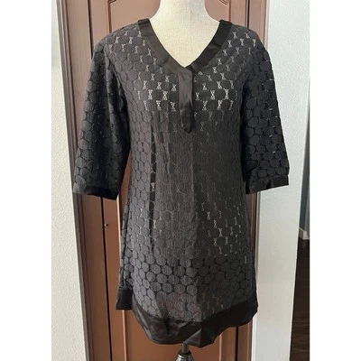 Mini Vestido Barney’s New York Cooperativo Negro Tejido Abierto Borde Satinado - Talla Pequeña Foto 1 de 4