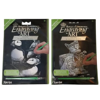 2 Royal & Langnickel Engraving Art, silver, Tabby Cats & Oceanside Puffins - image 1 of 4