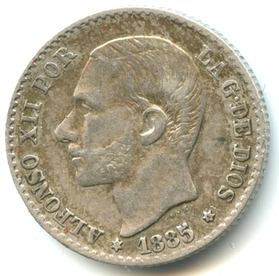 Spagna 50 centesimi argento Alfonso XII 1885 (8-5) qualità n. 3832 - Immagine 1 di 2