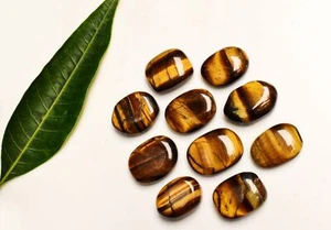13 To 14 Cts Each Natural Tiger's Eye Cabochon Certified 10 Pcs Gemstone Lot - Picture 1 of 10