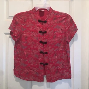 Vintage 90’s CLIO Petites size Medium Red Oriental Traditional Blouse - Picture 1 of 13