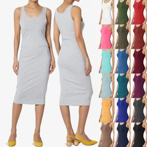 TheMogan Sleeveless Scoop Neck Stretch Jersey Bodycon Pencil Midi Tank Dress