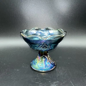 Vintage Iridescent Blue Harvest Grape with Leaves Pattern Single Candle Holder - Picture 1 of 5